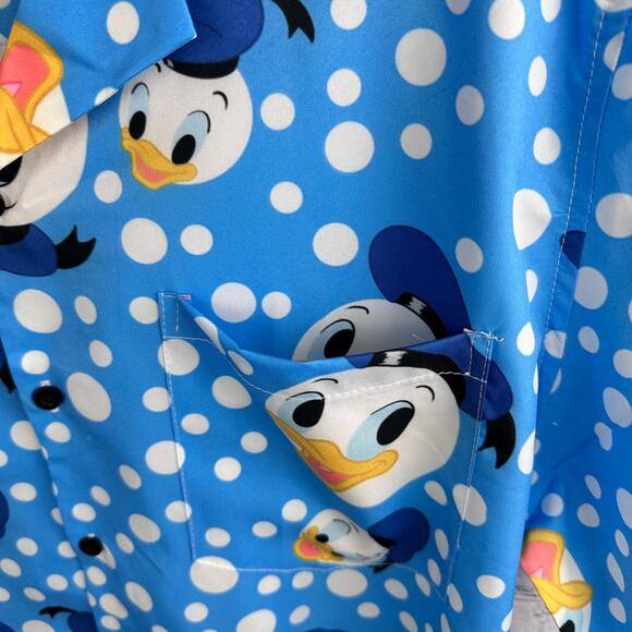 Donald Duck All over print Button Up Shirt Blue white Large - Picture 5 of 9